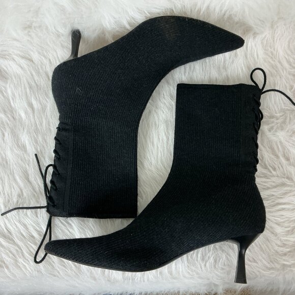 Vivaia Phoebe Kitten Heel Black Pointed Toe Lace Up Bootie Heels EU 42 US 10.5 - Picture 7 of 9